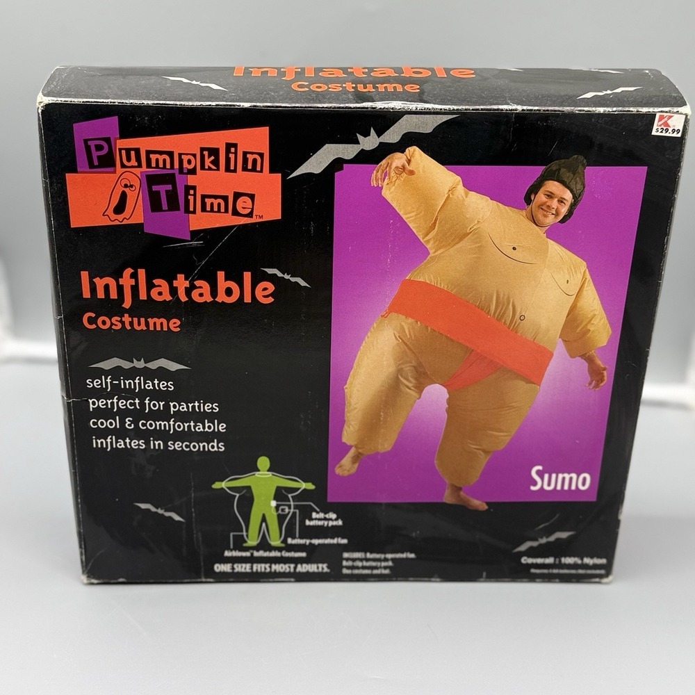 Vintage Pumpkin Time Inflatable Sumo Costume Adult Halloween Kmart Airblown